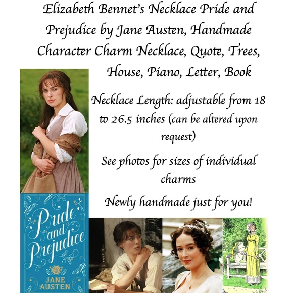 Elizabeth Bennet's Necklace Handmade Pride and Prejudice Jane Austen Charms - Picture 15 of 16